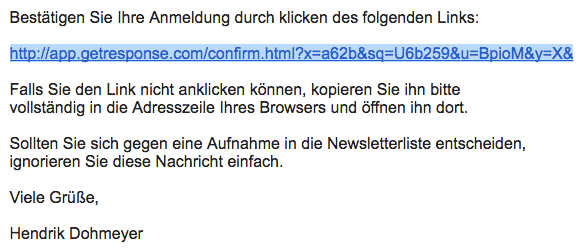 Link für Bestätigung Link für Bestätigung